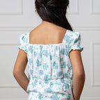 Girls Linen Puff Sleeve Jumpsuit