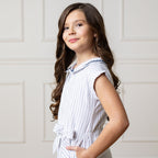 Girls Linen Collared Button Front Romper