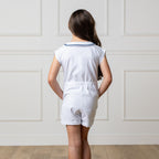 Girls Linen Collared Button Front Romper