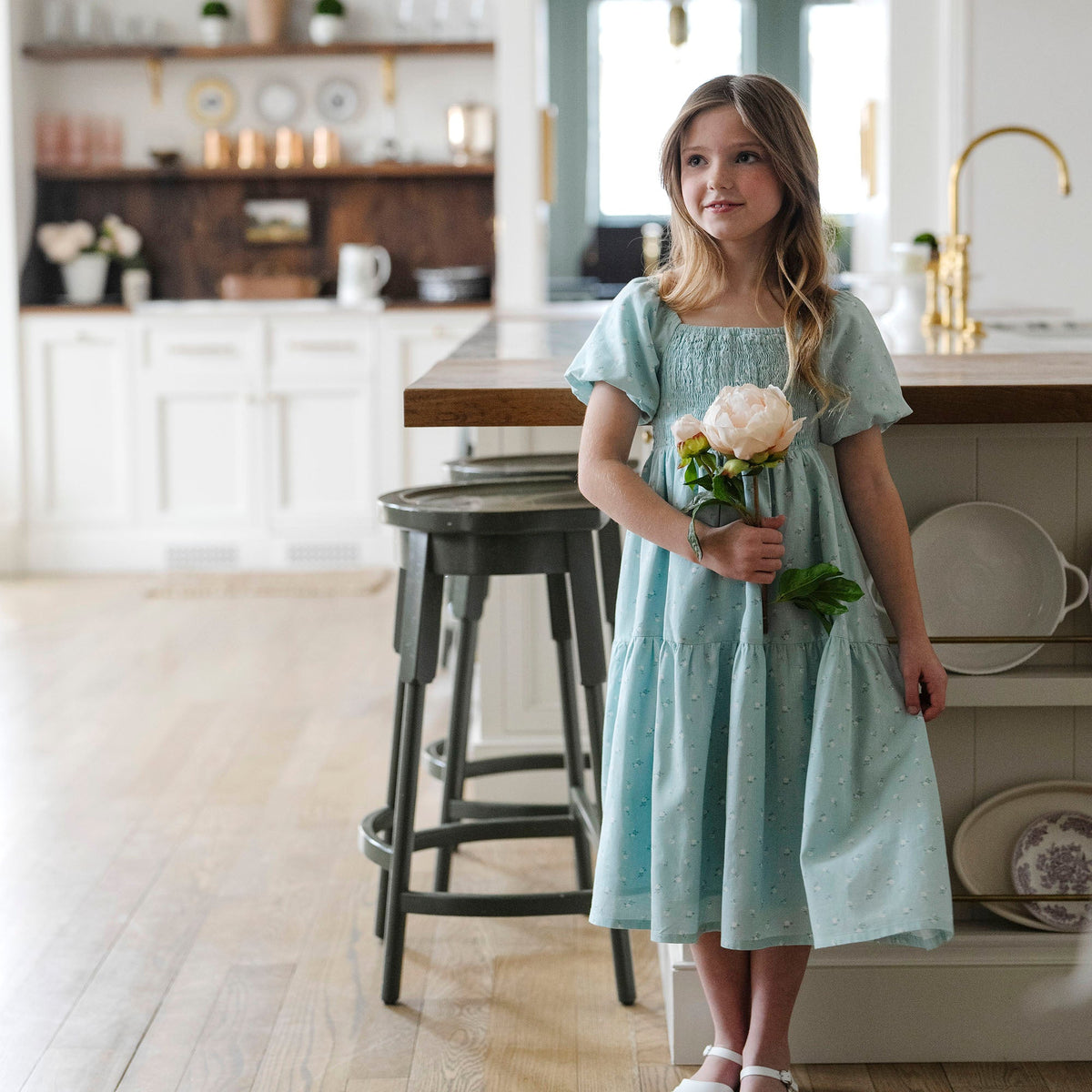 Girls Smocked Bubble Sleeve Dress