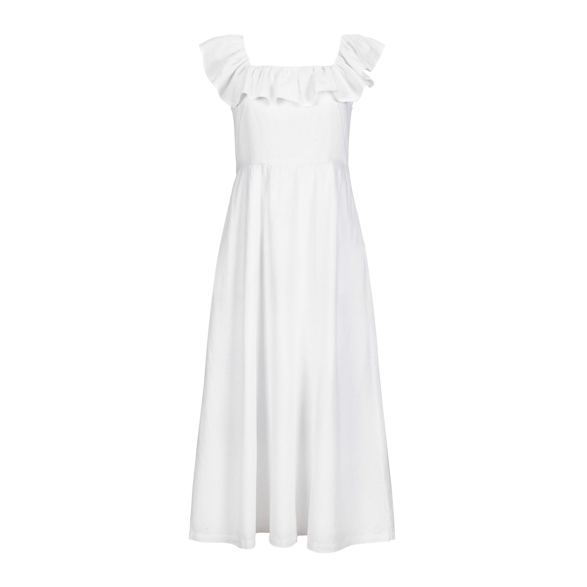 Women’s White Linen Ruffle Collar Dress