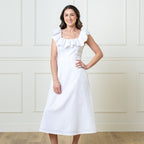 Women’s White Linen Ruffle Collar Dress