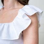 Women’s White Linen Ruffle Collar Dress