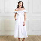 Women’s White Linen Ruffle Collar Dress