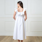 Women’s White Linen Ruffle Collar Dress