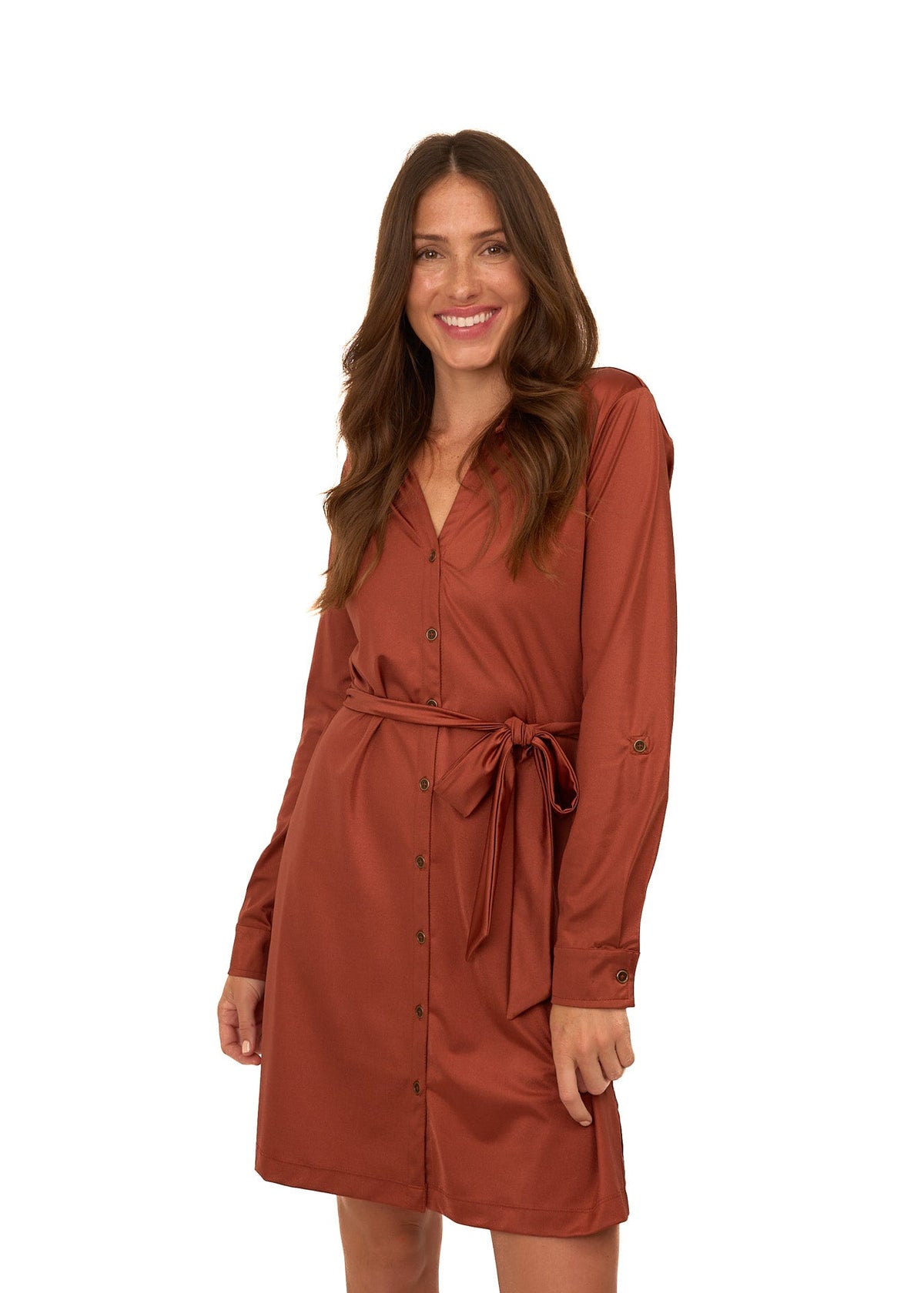 Copper Button Down Shirt Dress