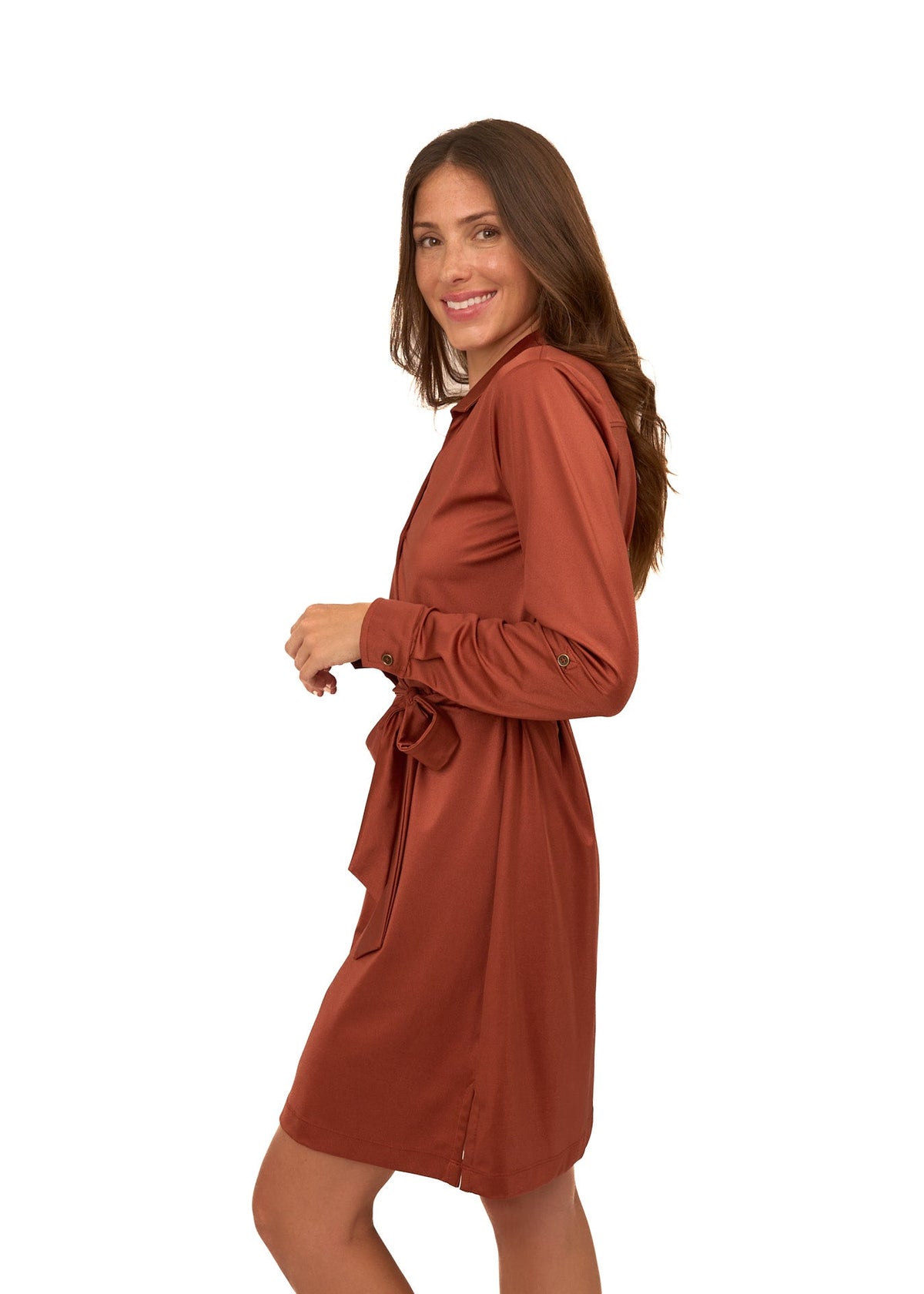 Copper Button Down Shirt Dress