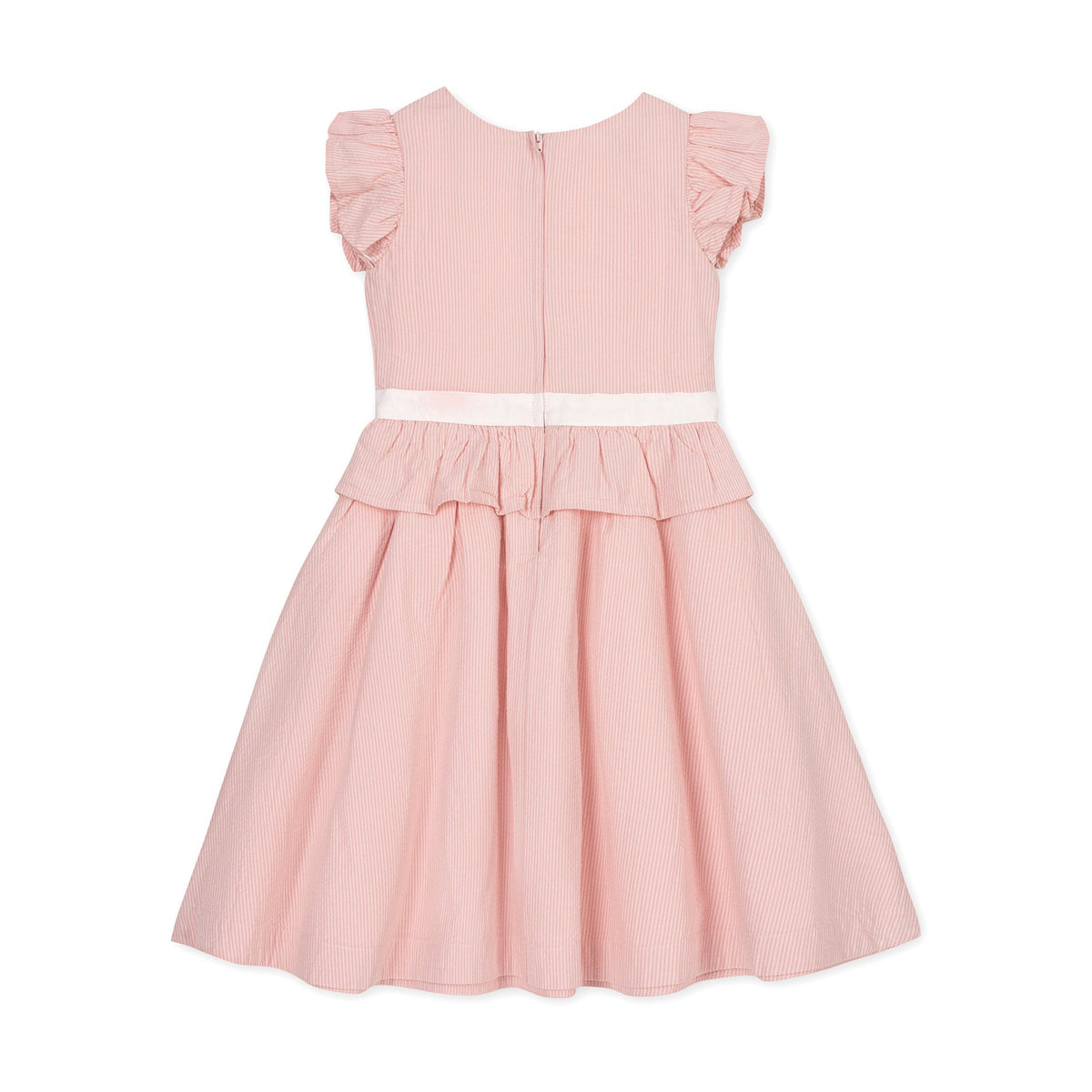 Organic Seersucker Ruffle Sleeve Peplum Dress