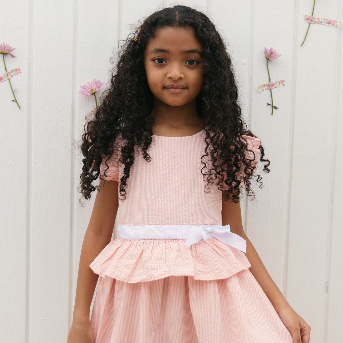 Organic Seersucker Ruffle Sleeve Peplum Dress