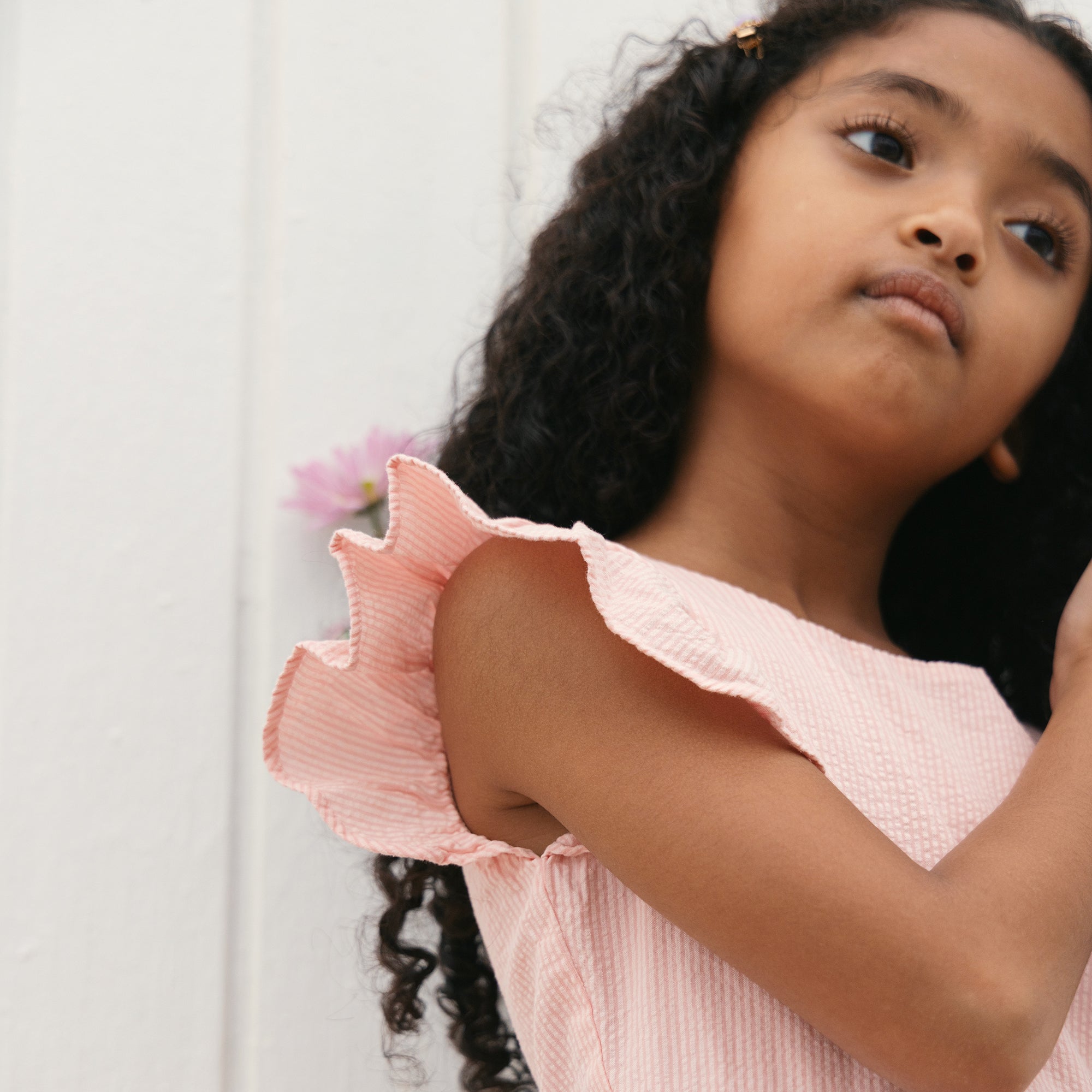 Organic Seersucker Ruffle Sleeve Peplum Dress