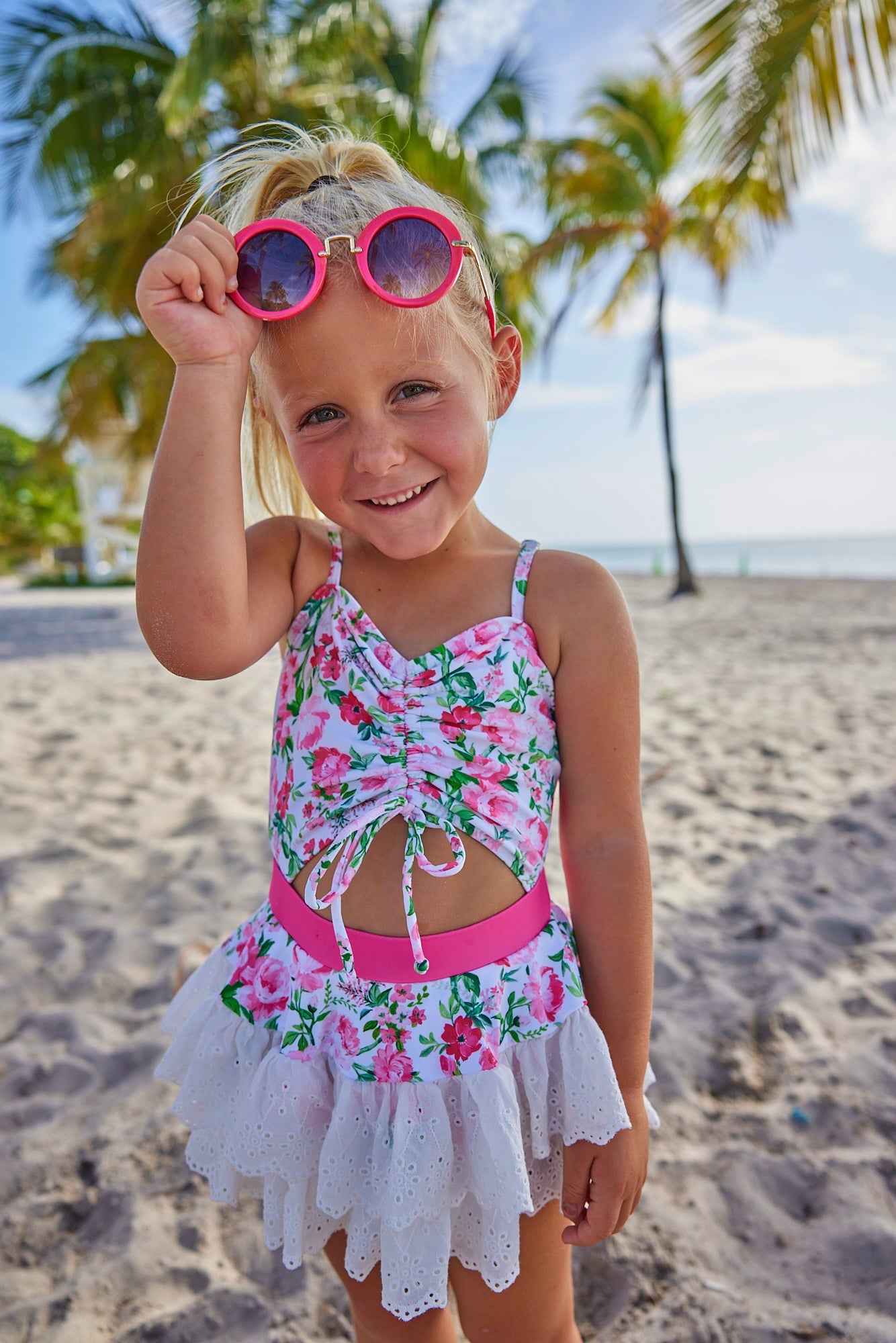 Girls Sunset Floral One Piece Swimsuit