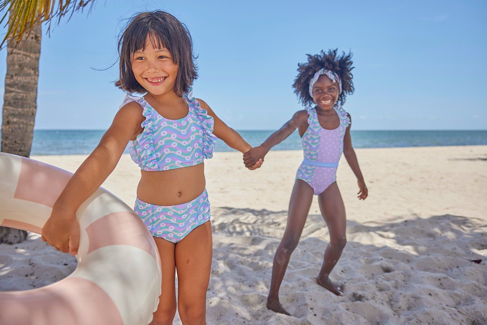 Girls Two Piece Swimsuit – Sunny Times Ruffle Retro Bikini UPF 50+