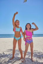 Girls Two Piece Swimsuit – Surfer Bay Colorblock Halter UPF 50+