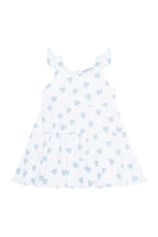 Blue Heart Print Ruffle Dress