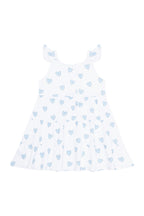 Blue Heart Print Ruffle Dress