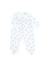 Blue Heart Print Smocked Footie