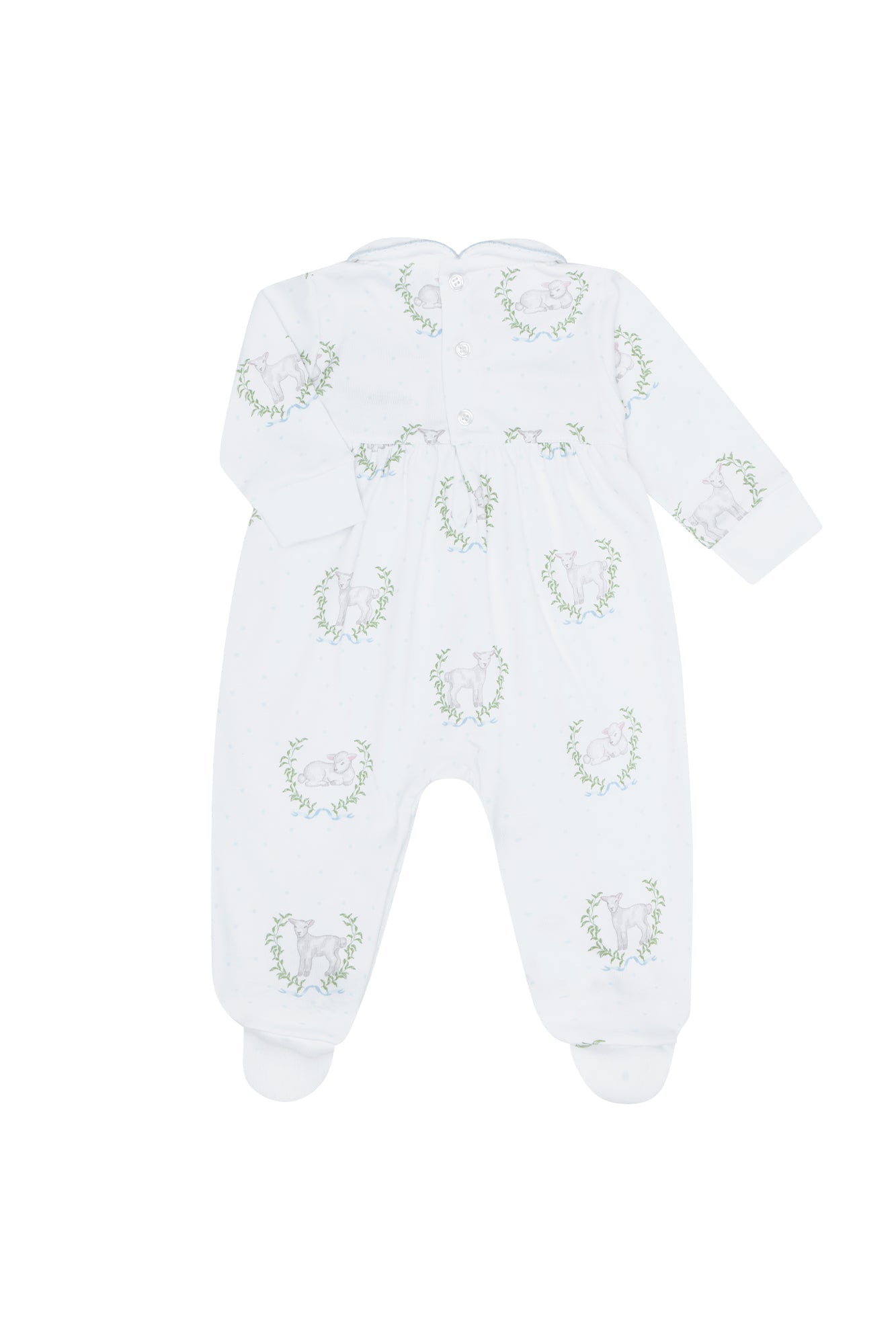 Baby Blue Lamb Print Smocked Footie