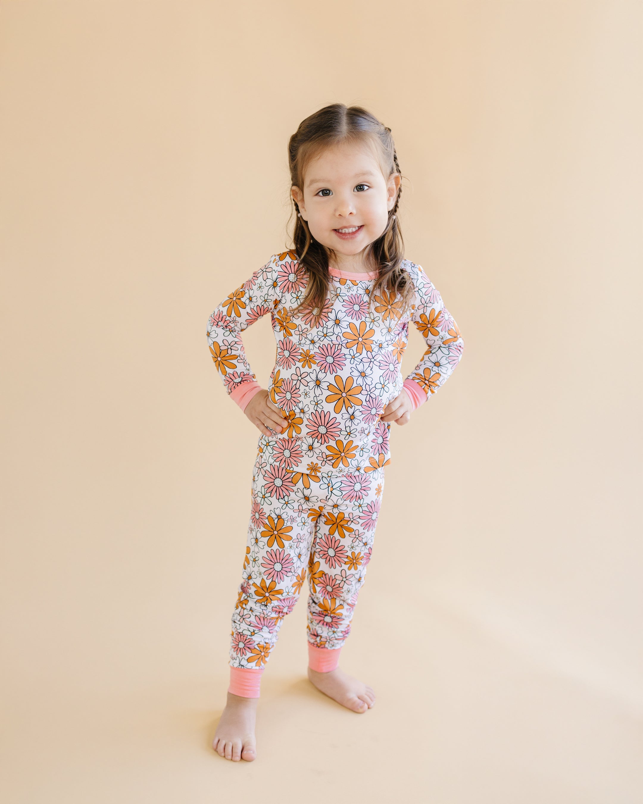 Girls Bamboo Two Piece Pajama Set | Retro Garden