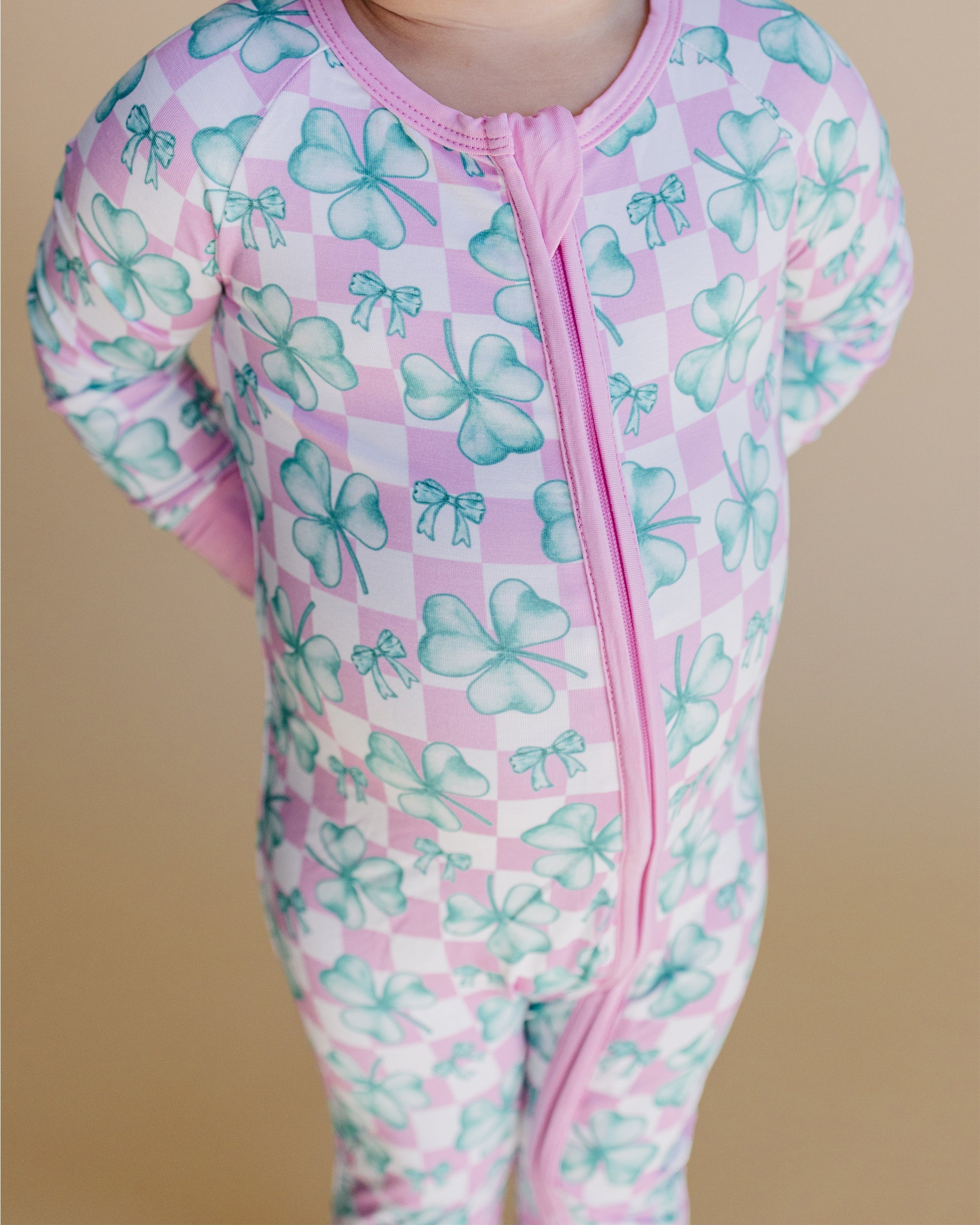 Baby Girl Shamrock & Bows Bamboo Zip Pajama Romper