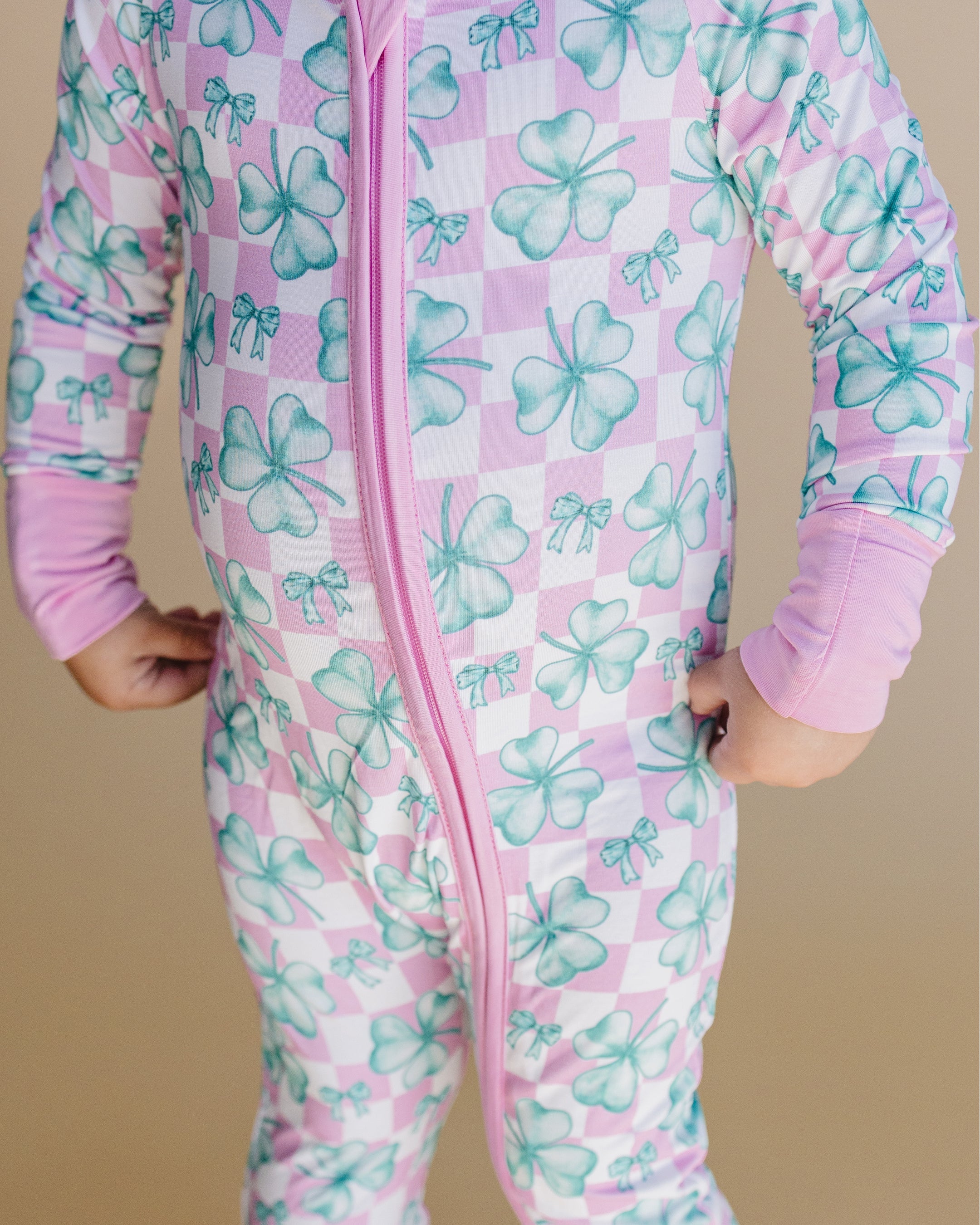 Baby Girl Shamrock & Bows Bamboo Zip Pajama Romper