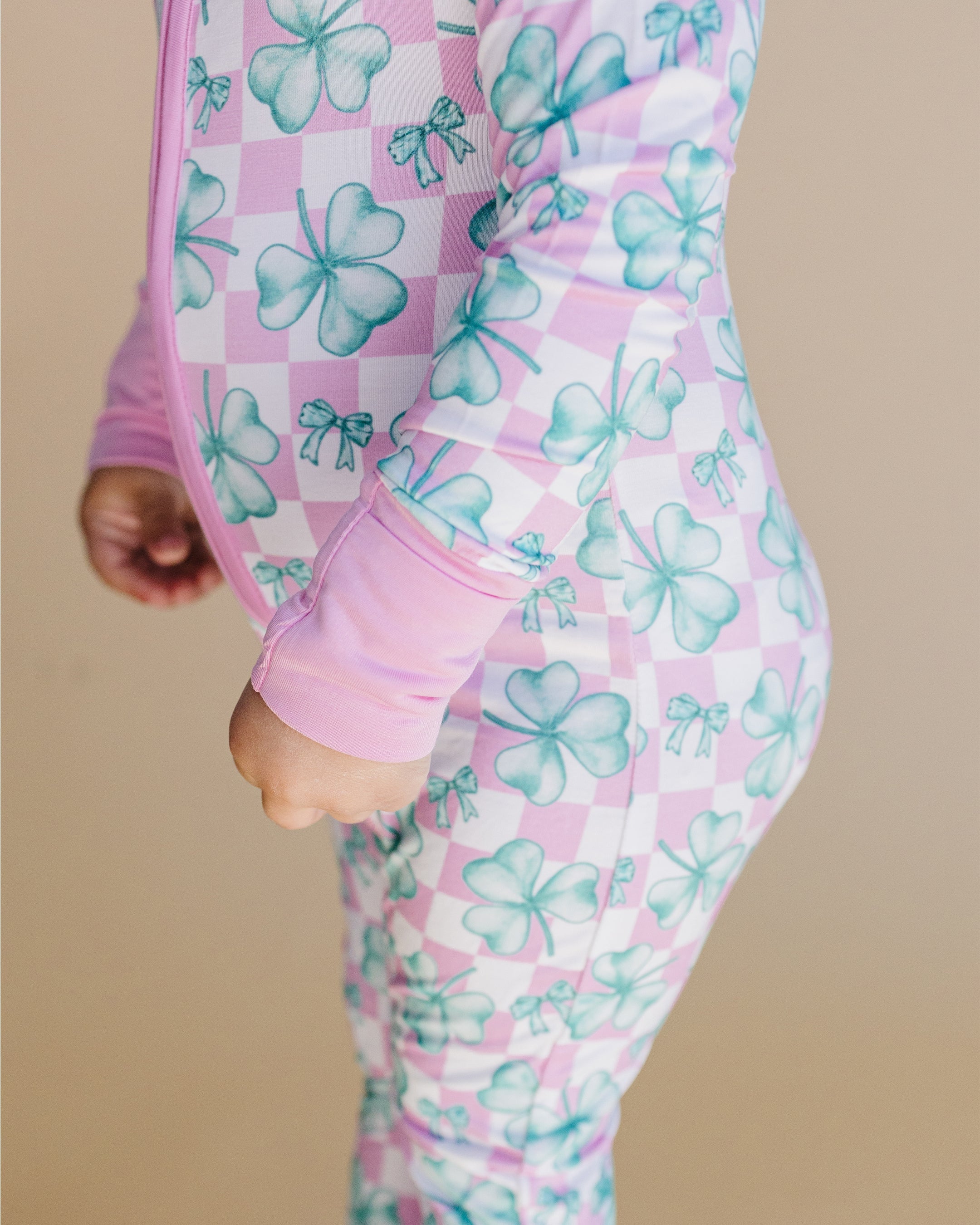 Baby Girl Shamrock & Bows Bamboo Zip Pajama Romper
