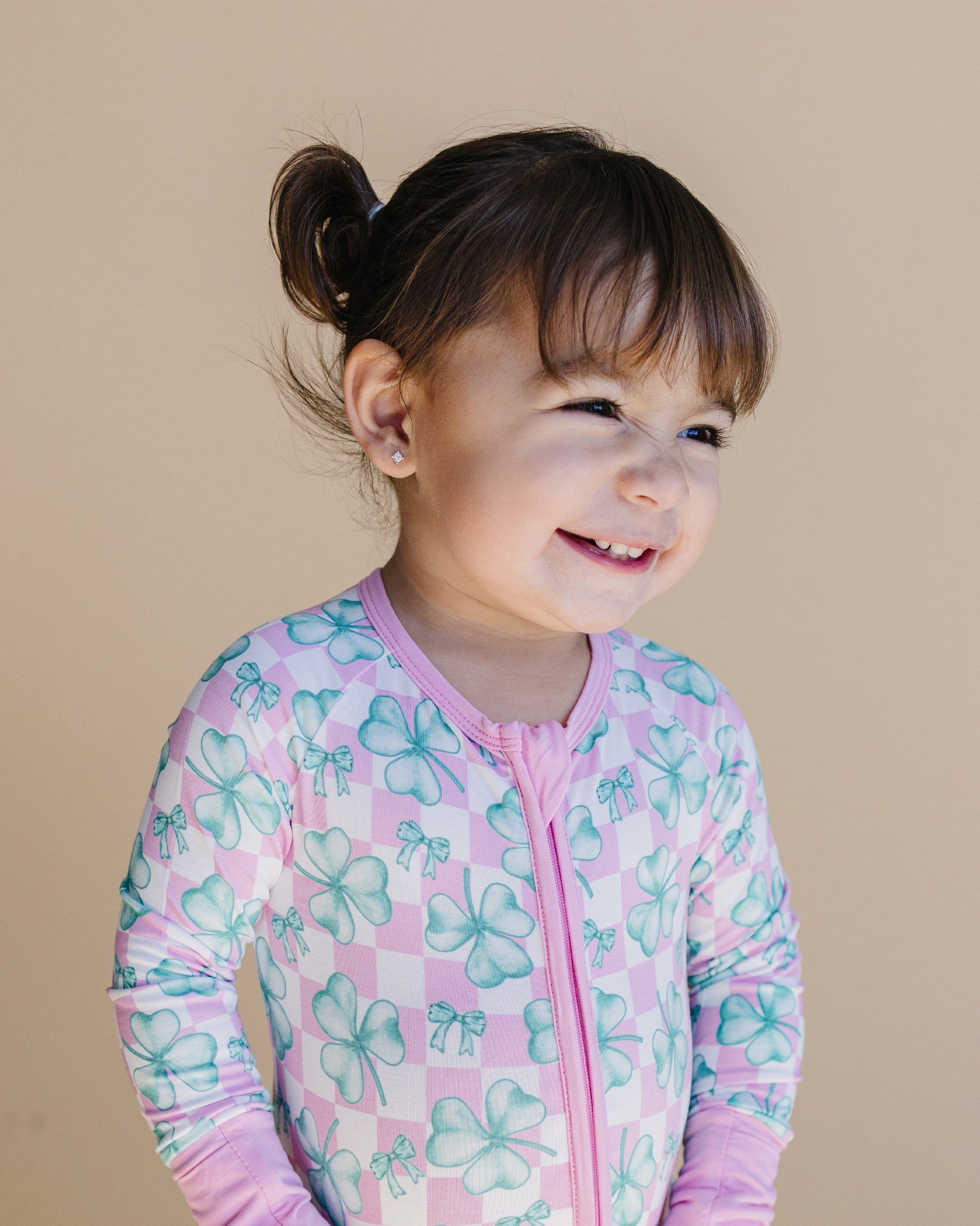 Baby Girl Shamrock & Bows Bamboo Zip Pajama Romper