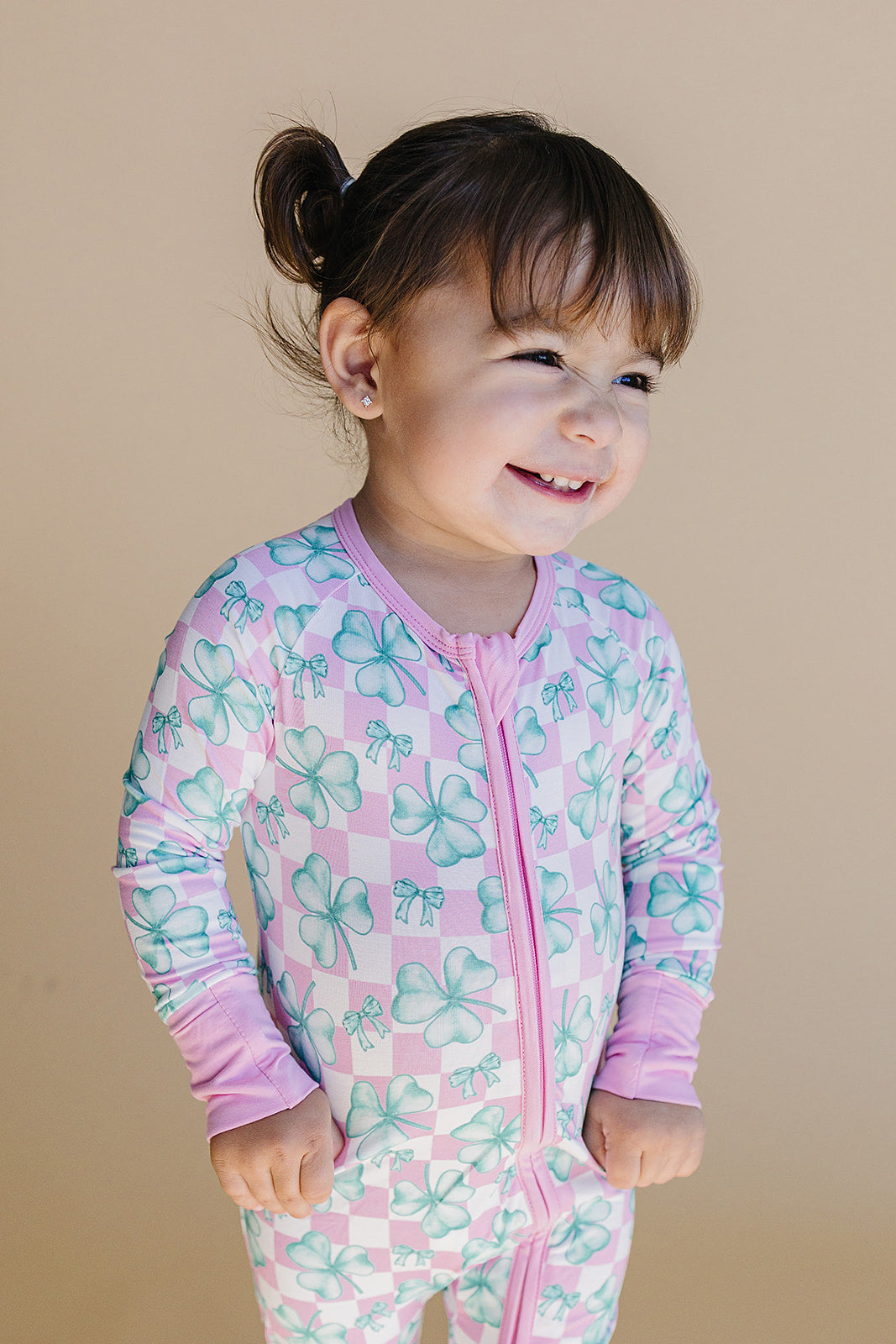 Baby Girl Shamrock & Bows Bamboo Zip Pajama Romper