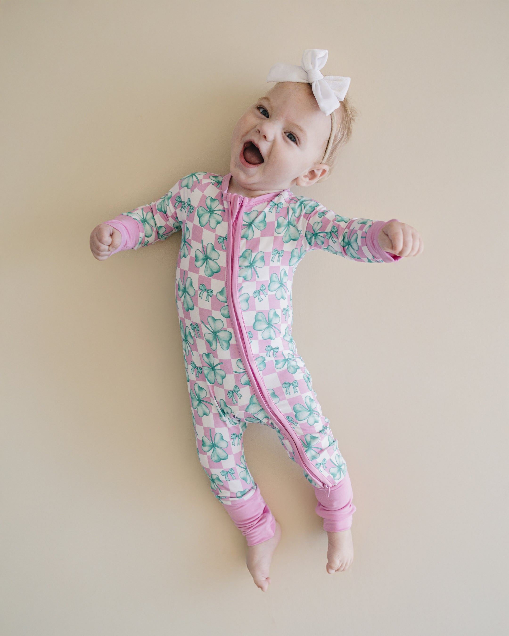 Baby Girl Shamrock & Bows Bamboo Zip Pajama Romper