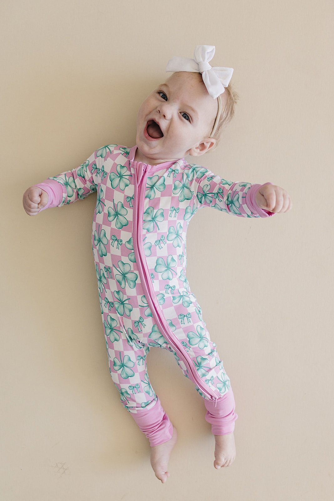 Baby Girl Shamrock & Bows Bamboo Zip Pajama Romper