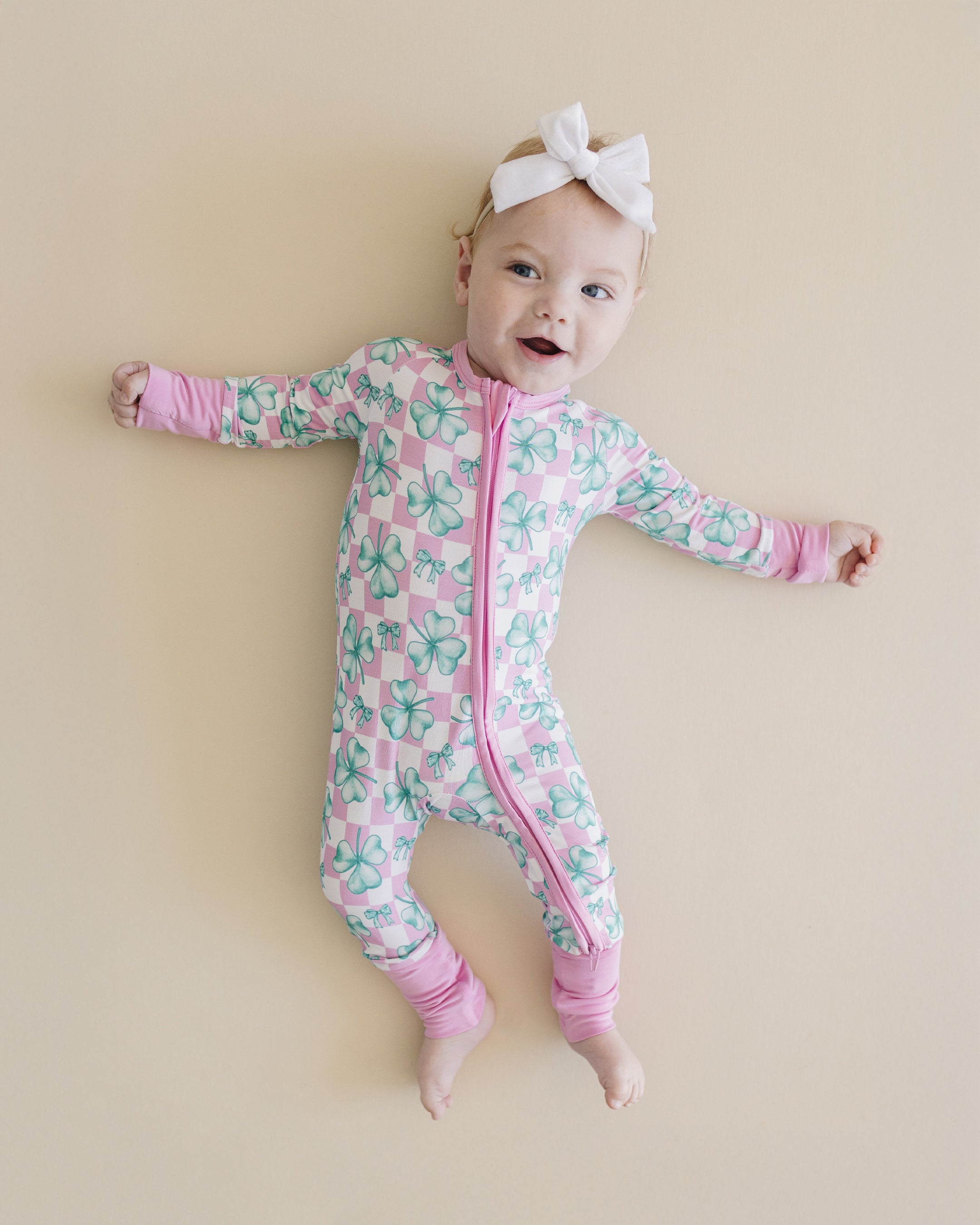 Baby Girl Shamrock & Bows Bamboo Zip Pajama Romper