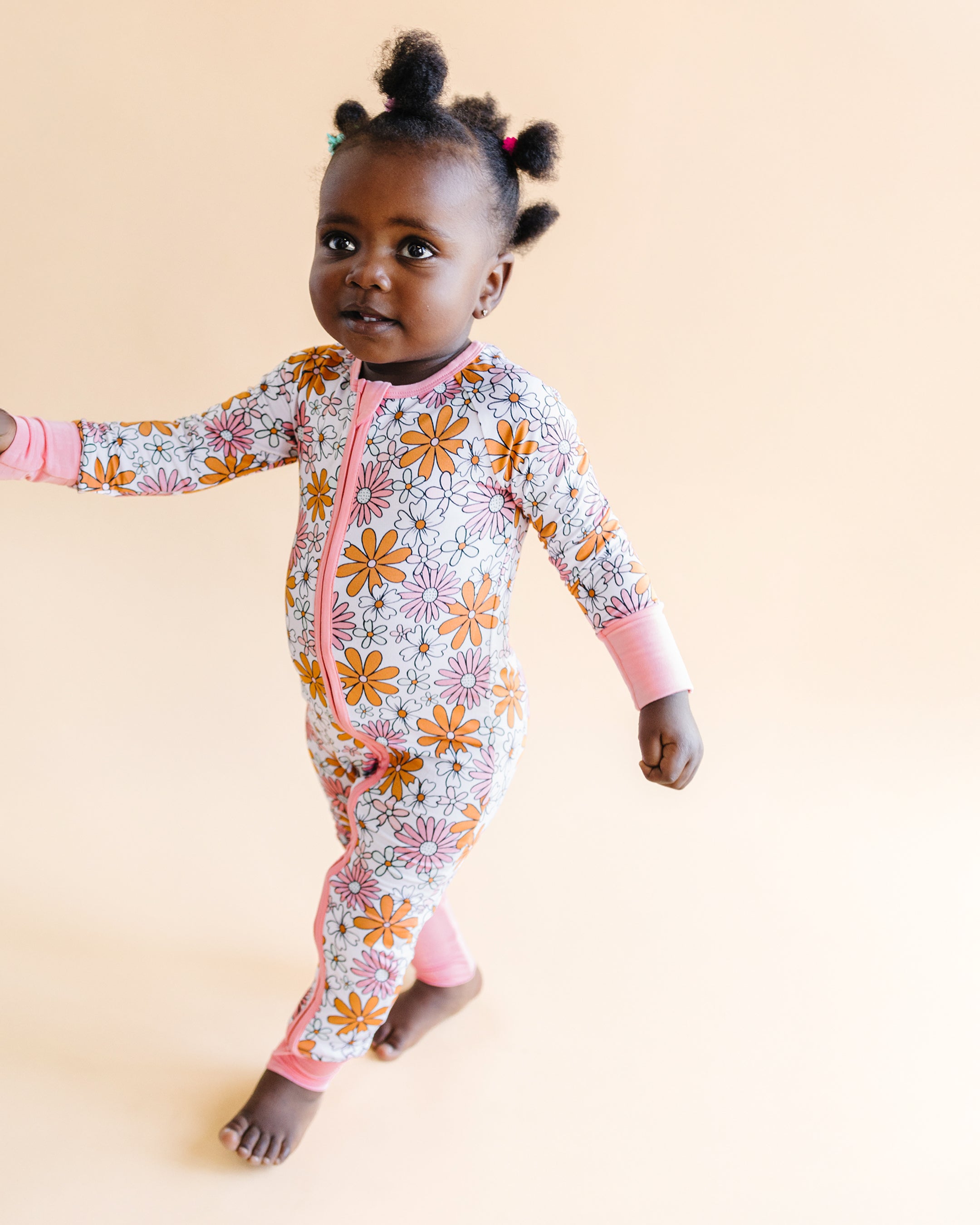 Baby Girl Bamboo Pajama Zip Romper | Retro Garden