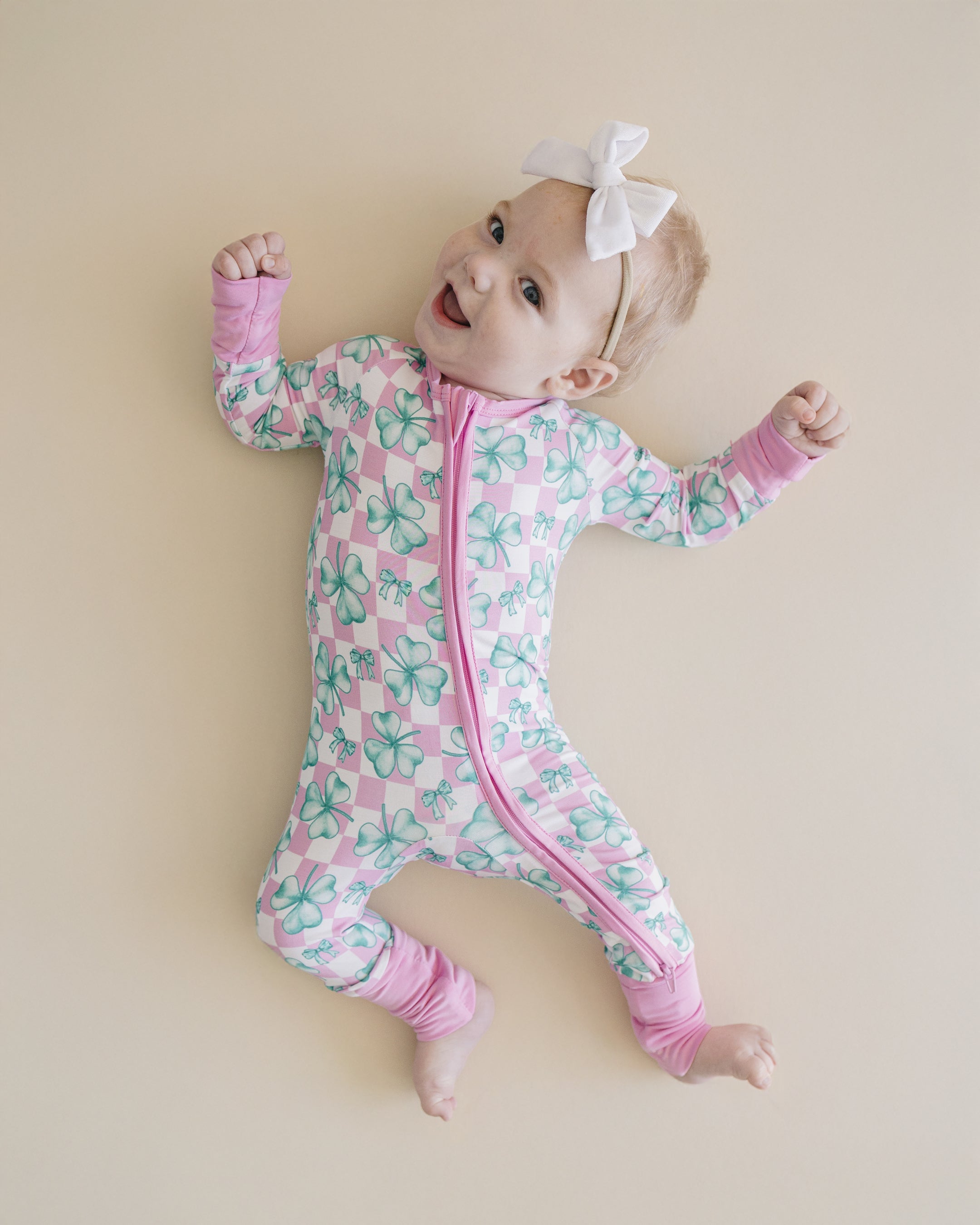 Baby Girl Shamrock & Bows Bamboo Zip Pajama Romper