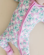 Baby Girl Shamrock & Bows Bamboo Zip Pajama Romper