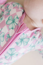 Baby Girl Shamrock & Bows Bamboo Zip Pajama Romper