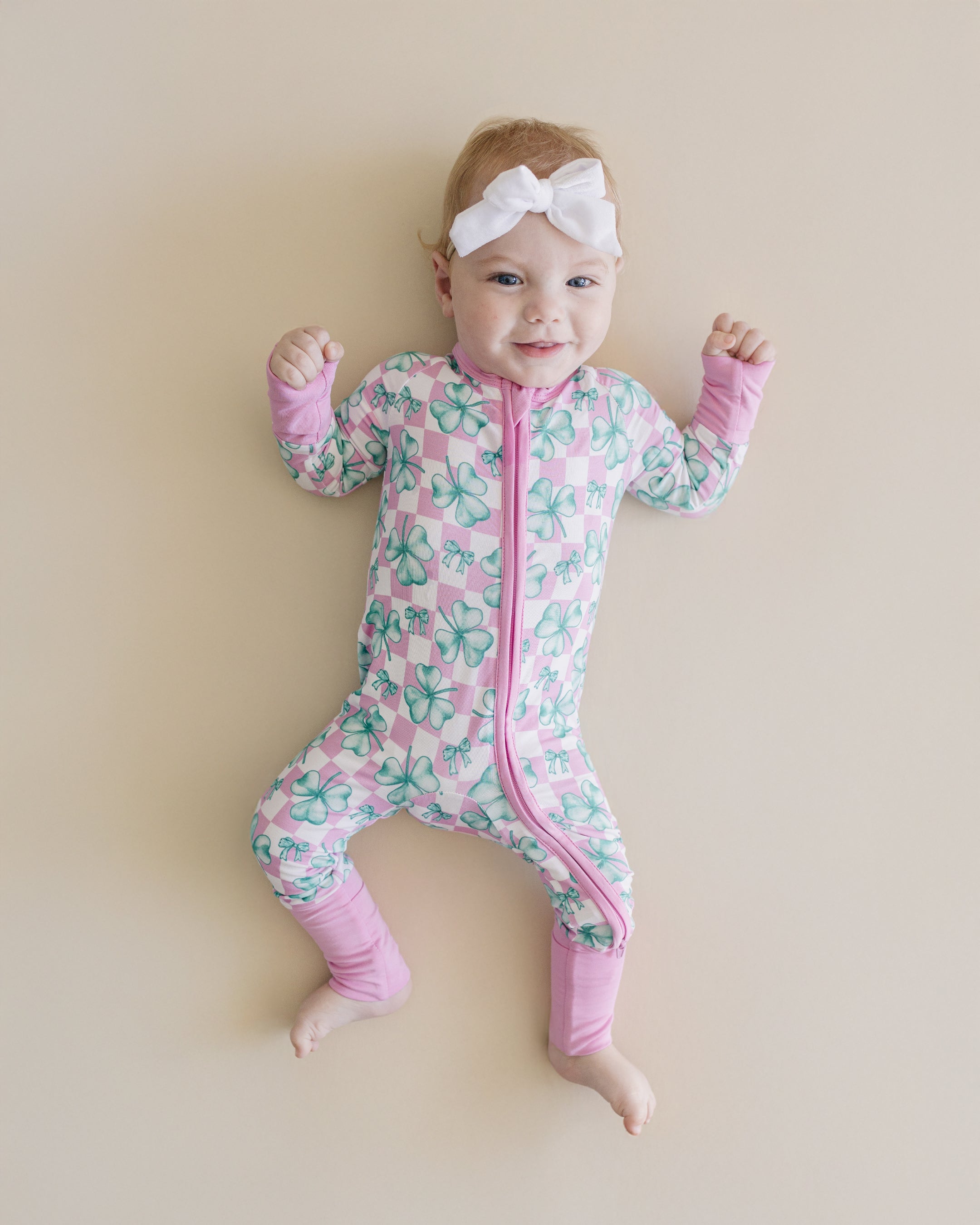 Baby Girl Shamrock & Bows Bamboo Zip Pajama Romper