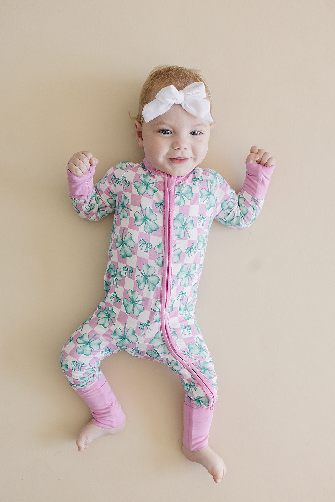 Baby Girl Shamrock & Bows Bamboo Zip Pajama Romper