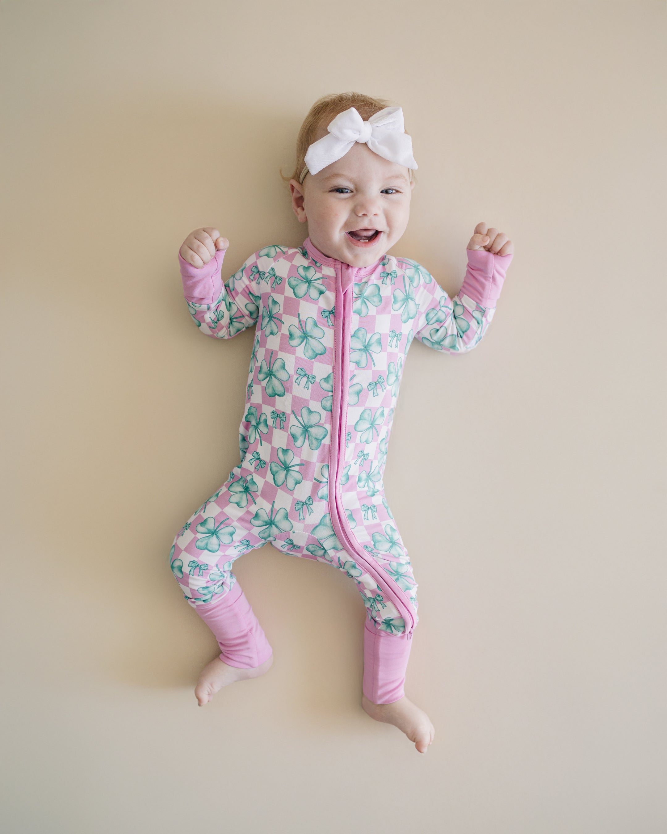 Baby Girl Shamrock & Bows Bamboo Zip Pajama Romper