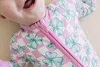 Baby Girl Shamrock & Bows Bamboo Zip Pajama Romper