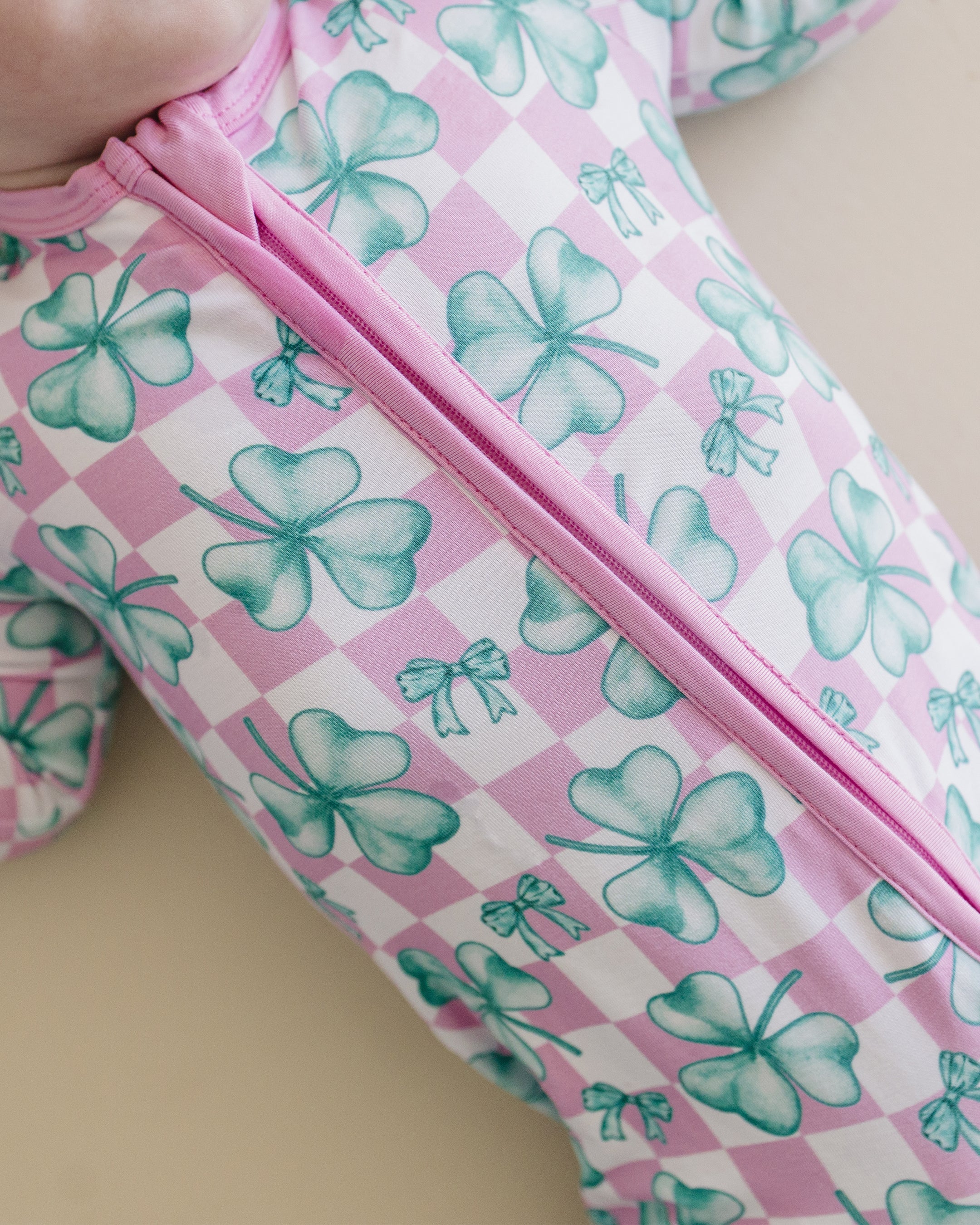 Baby Girl Shamrock & Bows Bamboo Zip Pajama Romper