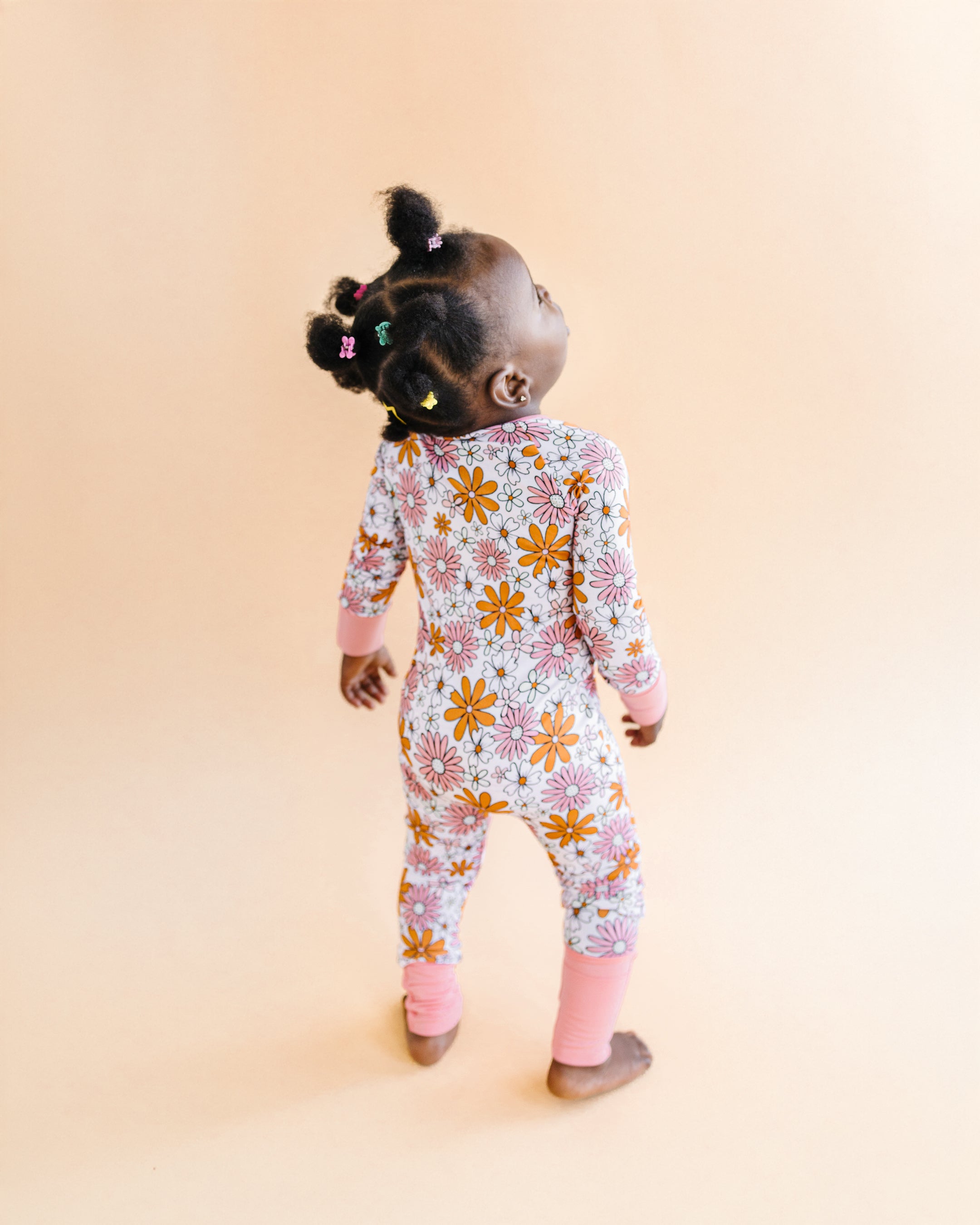 Baby Girl Bamboo Pajama Zip Romper | Retro Garden
