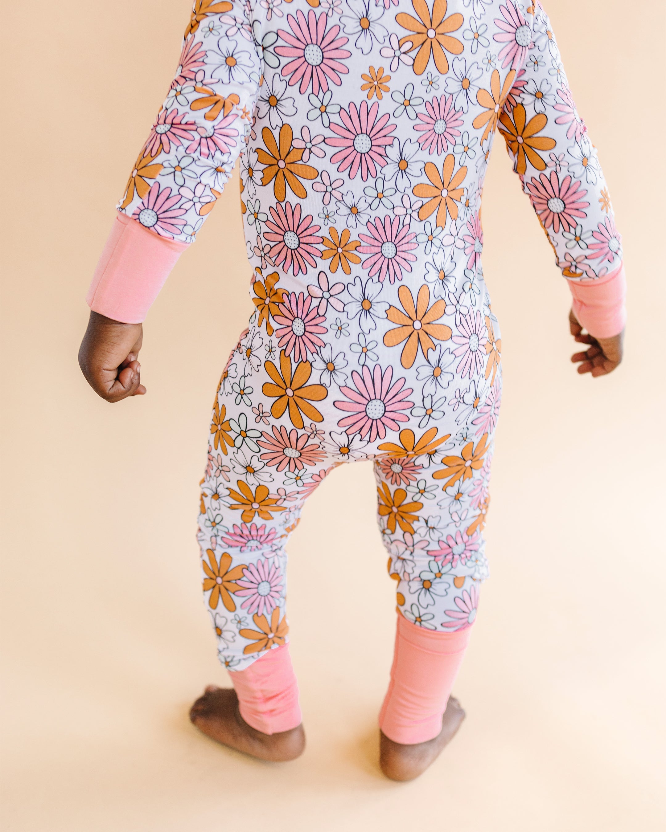 Baby Girl Bamboo Pajama Zip Romper | Retro Garden