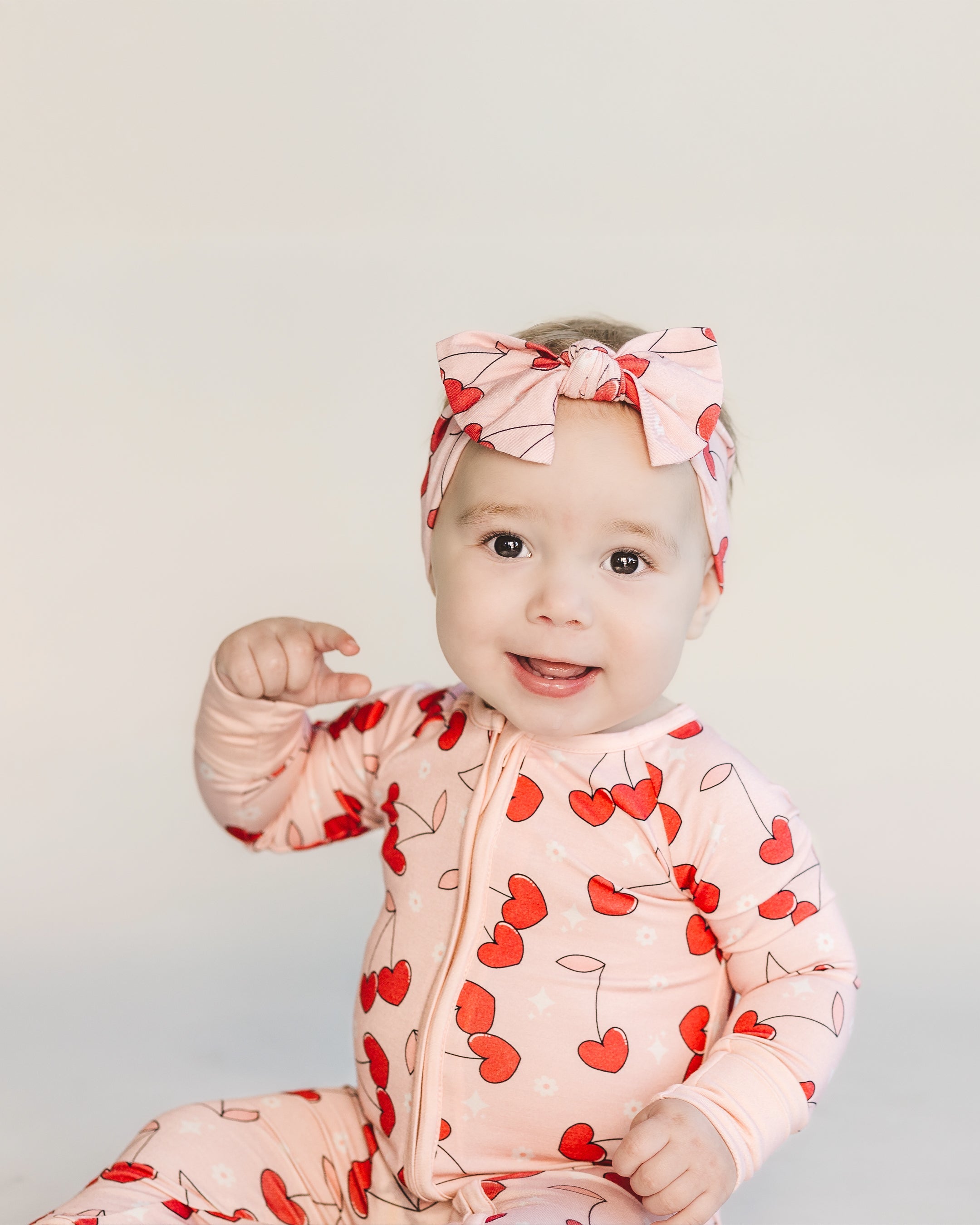 Baby Girl Bamboo Zip Pajama Romper | Cherry Heart