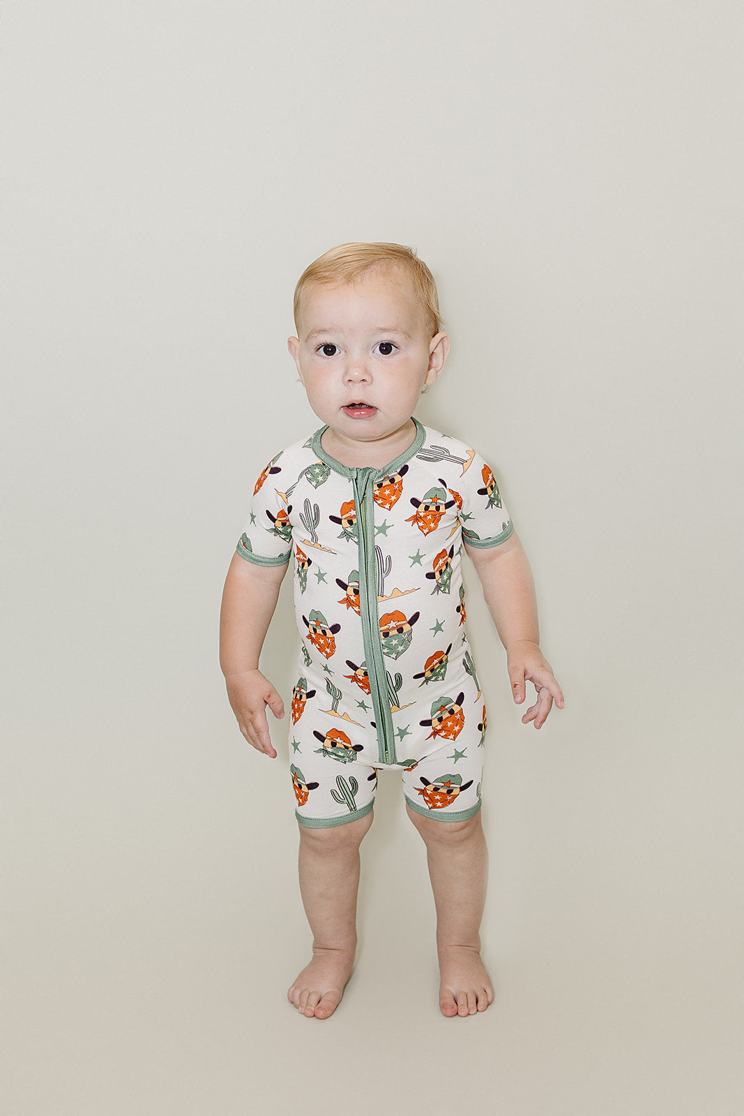 Baby Boy Smiley Cowboy Bamboo Shorty Romper
