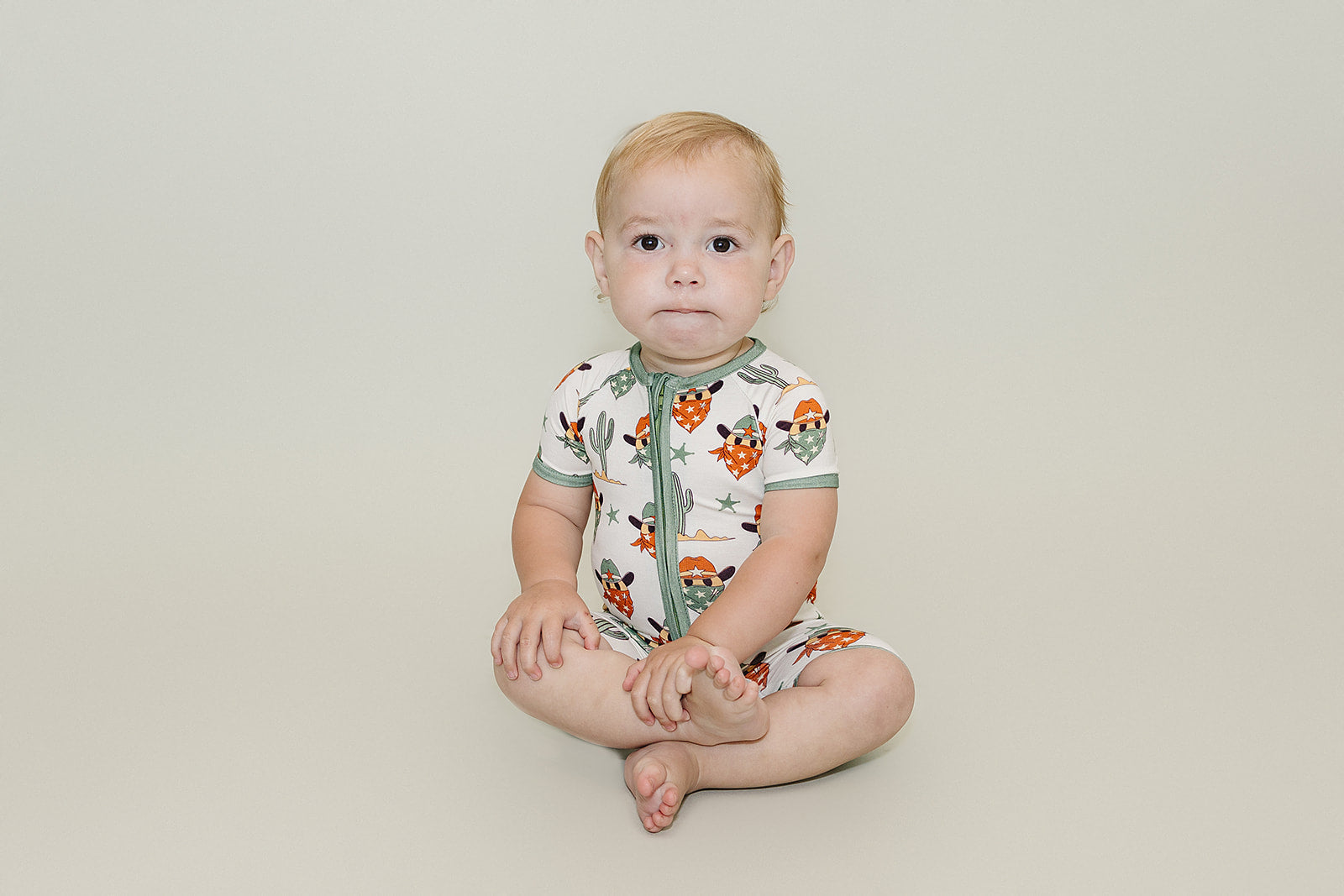 Baby Boy Smiley Cowboy Bamboo Shorty Romper