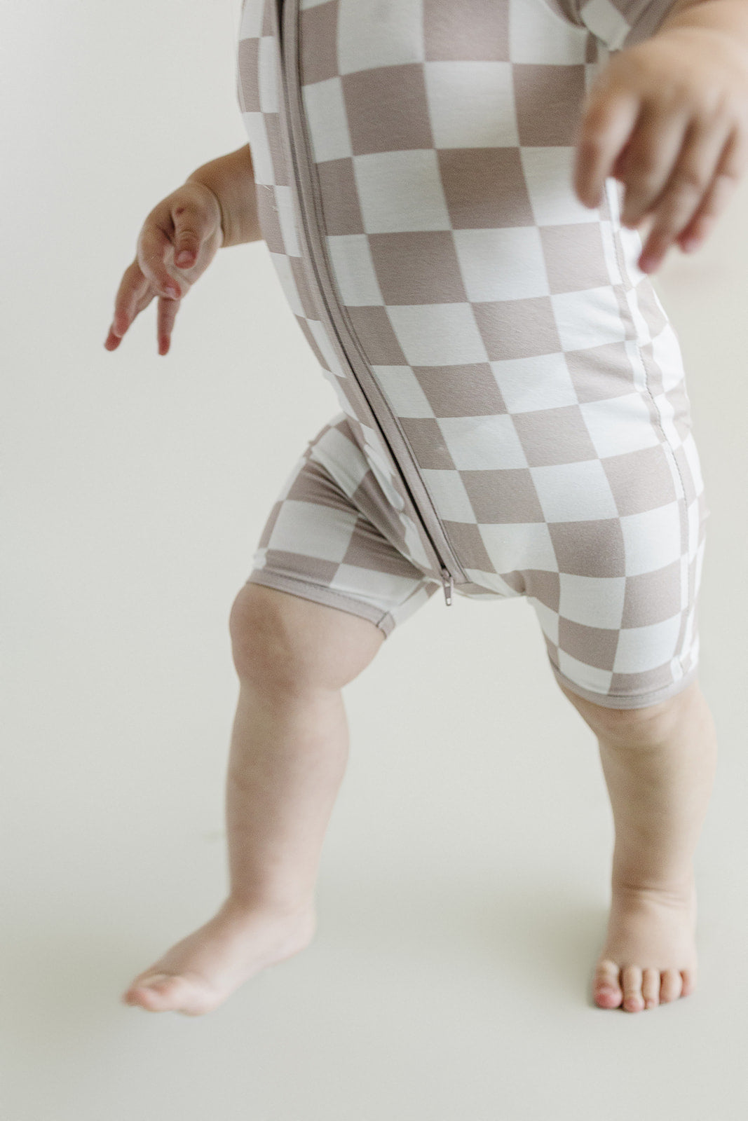 Latte Checkered Bamboo Shorty Baby Romper