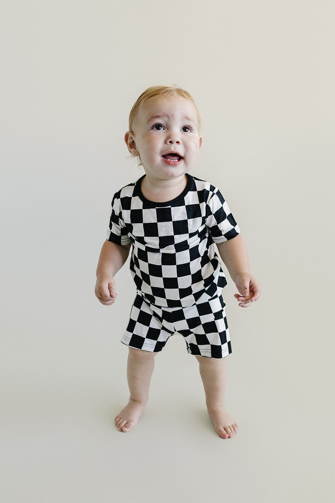 Black Checkered Bamboo Two Piece Pajama Shorts Set