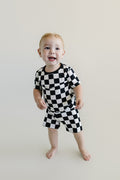 Black Checkered Bamboo Two Piece Pajama Shorts Set
