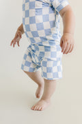 Blue Checkered Bamboo Two Piece Shorts Pajama Set