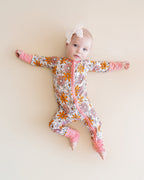 Baby Girl Bamboo Pajama Zip Romper | Retro Garden