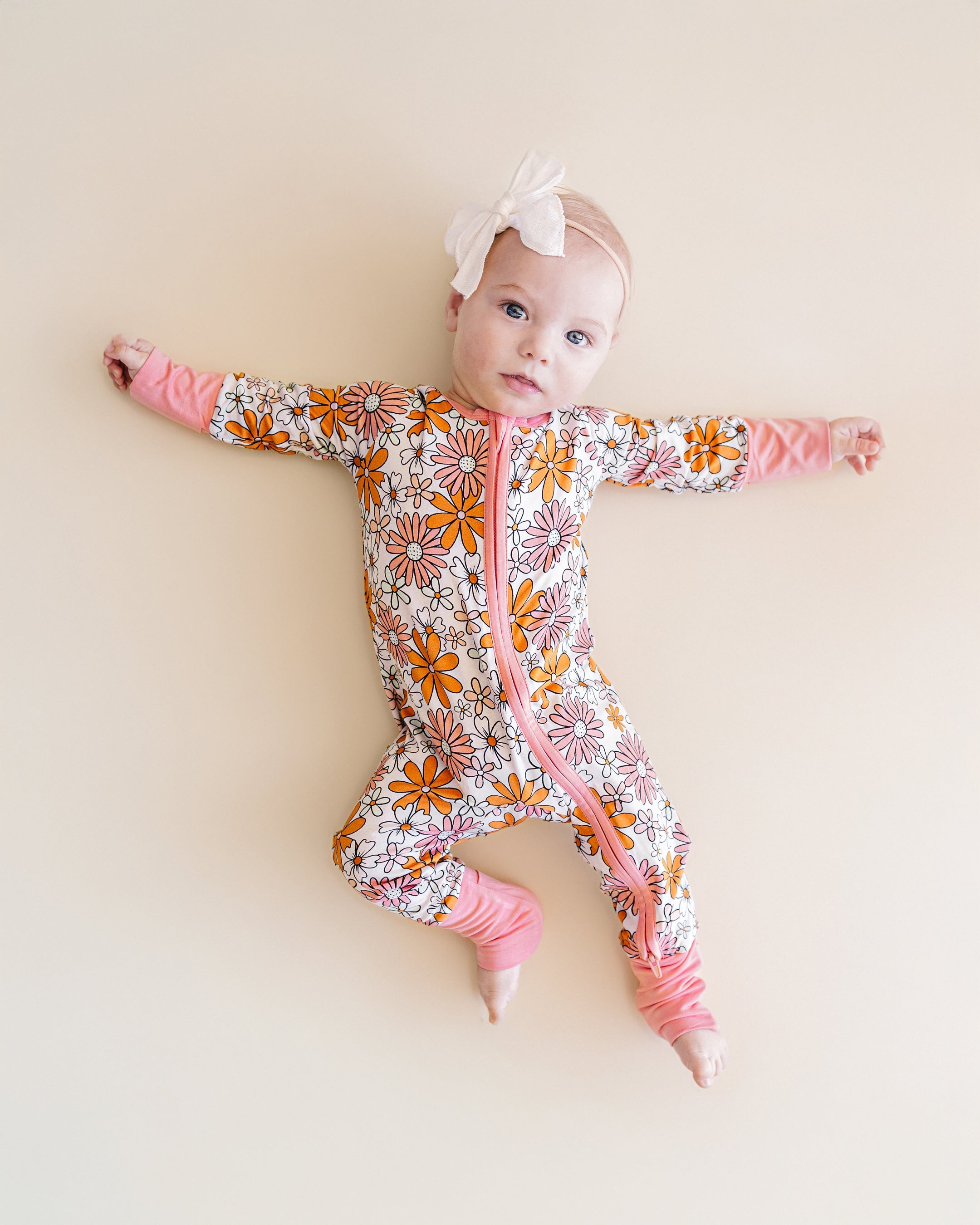 Baby Girl Bamboo Pajama Zip Romper | Retro Garden